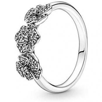 Pandora Moments Triple Pansy Flower Ring in Sterling Silver Size 52