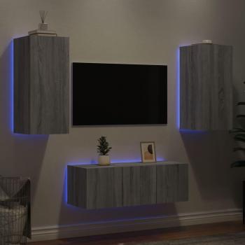 Mueble TV pared con LED 4 piezas madera ingeniería gris Sonoma vidaXL