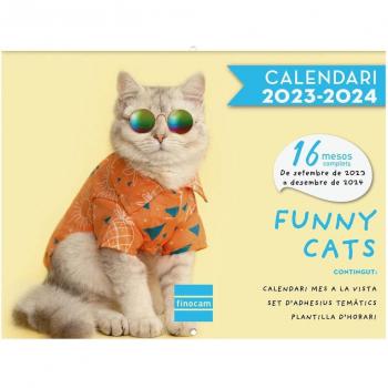 Calendario de Pared Finocam 16 Meses Septiembre 2023-Diciembre 2024 Funny Cats Imágenes 300x225mm Edición Catalán