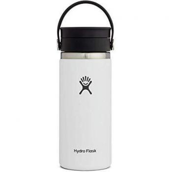 HYDRO FLASK - Termo Café para Llevar 473 ml, Taza Térmica, Vaso Isotérmico de Acero Inox, Aislamiento al Vacío, Tapón Antifugass Flex Sip, Libre de BPA, Apertura Ancha, White