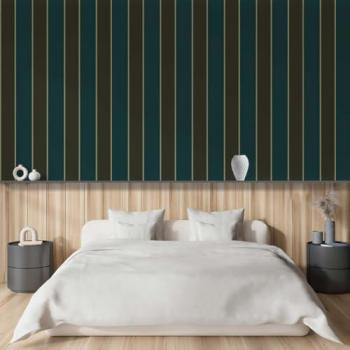 Papel pintado a rayas verde oliva 52x1000 cm - Hexoa, fabricado en Francia