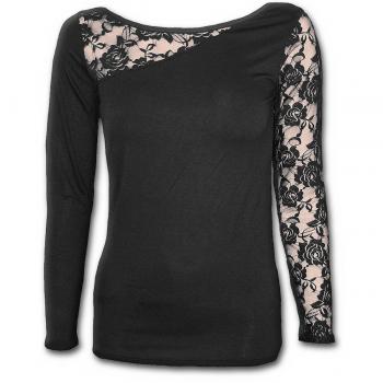 Spiral - Gothic Elegance - Top con un Hombro de Encaje - Negro - S