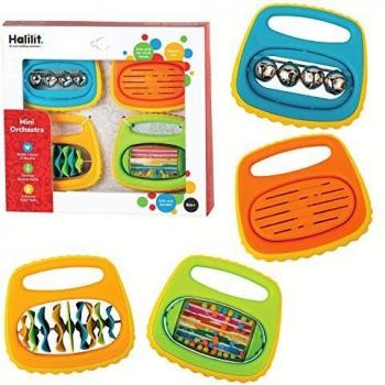 Halilit Mini Orchestra Baby Gift Set. Includes 4 Colourful Musical Instruments My Bell, Tambaring, Clip Clap and Rock ‘n’ Roll Rattle, Suitable for Boys & Girls from 6 months +