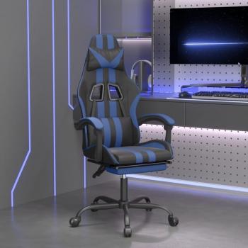 Silla de Gaming Giratoria con Reposapiés Negra y Azul de Similpiel