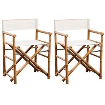 vidaXL 2X Folding Director's Chair Bamboo and Canvas Garden Furniture Seat