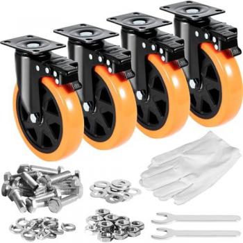Mophorn Vevor 6-Inch Silent Swivel Caster Wheels Set of 4 with Locking Brake, Heavy Duty PVC, 700 lbs Load Capacity