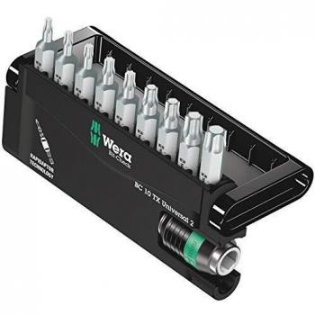 Wera Bit-Check 10 TX Universal 2, Juego de puntas de atornillar de 10 piezas, Hexagonal y Torx