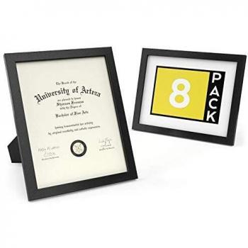 Arteza Marco para diplomas | 21,6 x 27,9 cm | Pack de 8 | Portafotos con acabado en madera maciza | Frontal de cristal | Marcos de foto para enmarcar diplomas, certificados y otros documentos