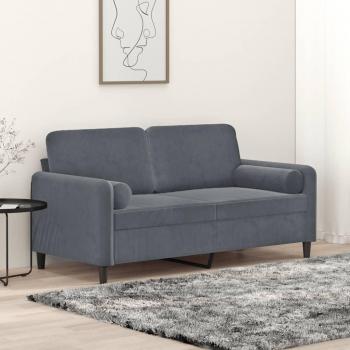 Sofá de 2 plazas con almohadas gris oscuro 140 cm en terciopelo