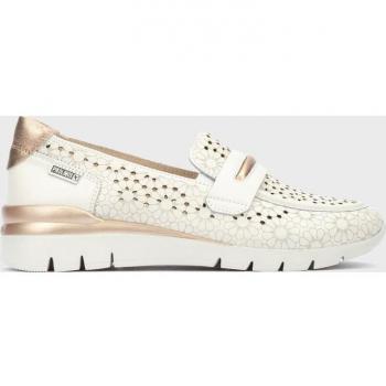 Pikolinos Mocasines Cantabria Mujer Piel Blanco con Cuña y Diseño Troquelado