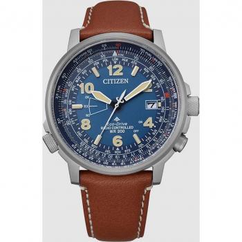 Reloj Citizen Eco-Drive Radio Control Esfera azul y correa de piel marrón CB0240-11L