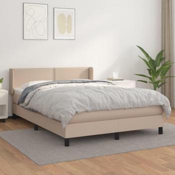 Cama Box Spring con Colchón de Cuero Sintético Cappuccino 140x190cm