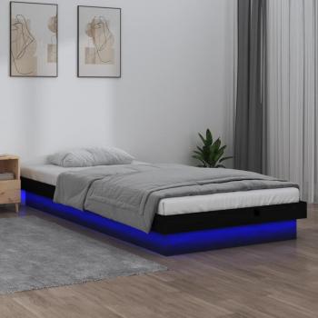 Cama solar con LED en madera maciza negra 100x200 cm