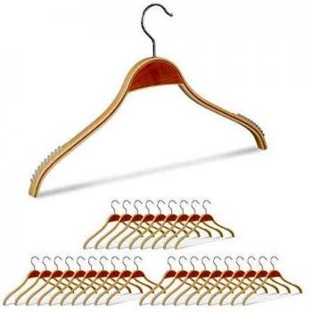Pack de 30 Perchas Antideslizantes de Madera con Gancho Giratorio 360º, Beige, 40 cm