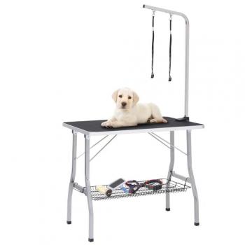 vidaXL Adjustable Dog Grooming Table with 2 Loops and Basket