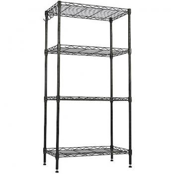Estantería Metálica de Acero Ajustable con 4 Baldas y Ganchos Desmontables para Baño, Cocina y Salón