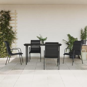 5 Piece Black Steel and Textilene Garden Dining Set