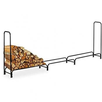 Leñero Grande de Acero Metálico para Exterior, Almacenamiento de Troncos, Dimensiones 122 x 370 x 38,5 cm, Color Negro - Relaxdays
