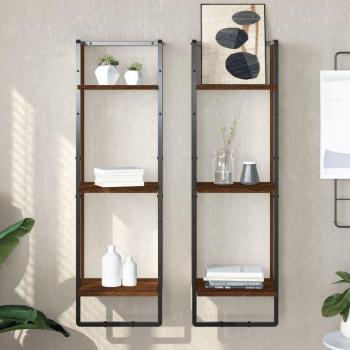 Estante de pared 3 estantes de madera marrón roble multicapa 30x25x100 cm