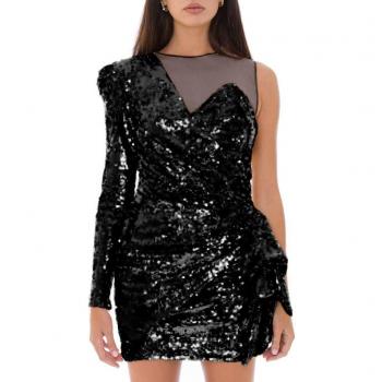 Elisabetta Franchi Black Polyamide Dress - IT38|XS, Party Dresses, female, Black, Size: 2XS Black Sequin Bow Dress