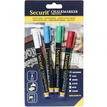Securit 949697 - Pack de 4 marcadores de tiza liquido, colores surtidos