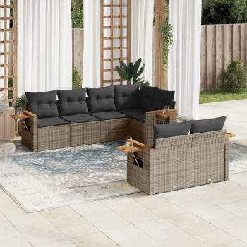 7-Piece Grey Poly Rattan Garden Sofa Set with Cushions