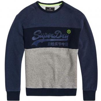 Superdry Vintage Logo Panel Crew, suéter para Hombre, Azul