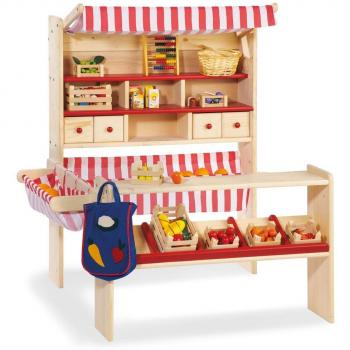 Puesto de Mercado Infantil Lucy - Hecho en Europa, Color Beige y Rojo