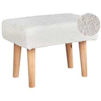 Reposapiés Takoma Bouclé Blanco con Patas de Madera Clara 50 x 30 cm