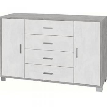 Aparador Quadrante 2 Puertas y 4 Cajones Cemento y Blanco 136x41x86 cm