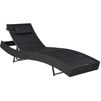 vidaXL Tumbona Ratán Sintético y Textileno Hamaca Mobiliario de Exterior Terraza Porche Patio Casa Hogar Piscina Aire Libre Asientos Sofá Sillón Negro