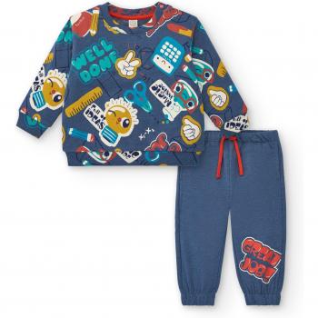 Conjunto Infantil de Sudadera y Jogger Azul con Estampado Escolar Big Brains