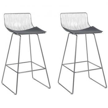 Conjunto de 2 Sillas de Bar Altas de Metal Plateado con Asiento de Piel Sintética Fredonia