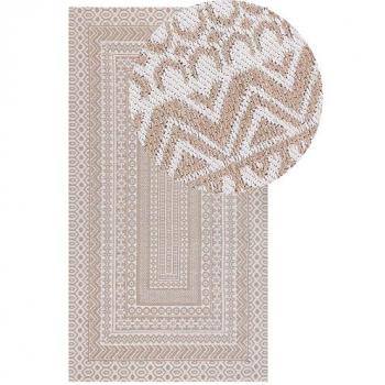 Alfombra de Yute Beige y Blanco 80 x 150 cm Patrón Geométrico Suave Moderna