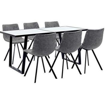 vidaXL Juego de Comedor 7 Piezas de Cuero Sintético Mobiliario Decoración Interior Casa Hogar Robusto Duradero Resistente Funcional Práctico Útil Gris