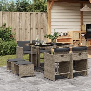 9 Piece Grey Poly Rattan Garden Dining Set with Cushions