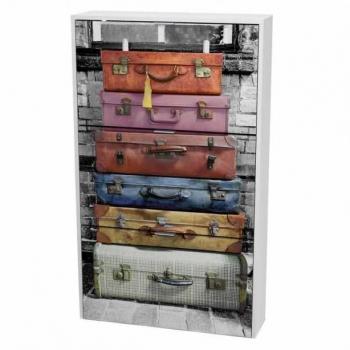 Zapatero 3 puertas Suitcase moderno con impresión y color blanco, dimensiones 117x60x24 cm