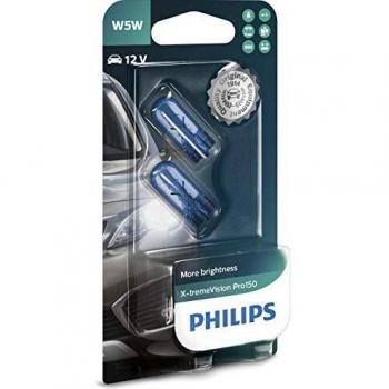 Bombilla del panel de instrumentos PHILIPS W5W X-tremeVision Pro150 12V/5W, 2 Piezas, alta luminosidad, duración prolongada