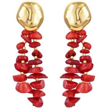Pendientes Luxenter Mypil Coral con baño de oro amarillo de 18 quilates