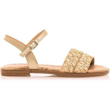 MTNG Maria W Beige - Sandalias Planas para Mujer con Cierre de Hebilla y Puntera Redonda