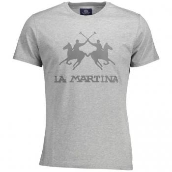 La Martina Gray Cotton T-Shirt - M, T-Shirts, male, Gray, Size: M, Short Sleeve, Regular Fit, Crew Neck, Print, Logo