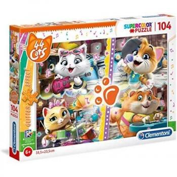 Clementoni- Puzzle 104 Piezas Glitter 44 Gatos