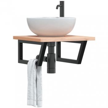 Estante de lavabo de pared de acero y madera maciza de haya Vidaxl Marrón
