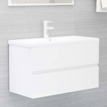 Armario para lavabo de aglomerado blanco brillante 80x38,5x45 cm