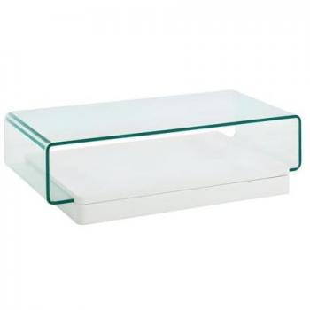 Mesa de Centro GLOSSIE - Cristal Curvado y MDF Lacado Blanco