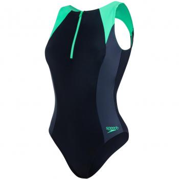 Speedo Hydrasuit Bañador, Mujer, Negro/Gris Óxido/Verde Falso, 38