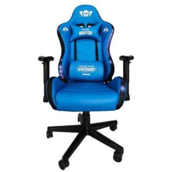 SILLA GAMING CROMAD RAPTOR LEGENDARY AZUL - ALTURA REGULABLE, RECLINABLE 180°, COJINES LUMBARES Y CERVICALES, RUEDAS DE NYLON 60