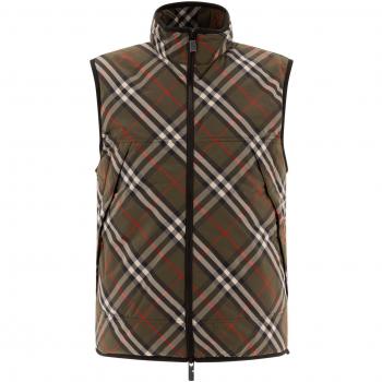 Burberry Men's Green Padded Check Pattern Nylon Vest Jacket - Size M