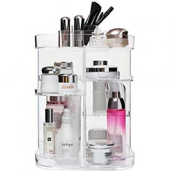 Organizador de maquillaje de Boxalls con rotación de 360 grados, organizador de cosméticos multifunción, transparente con 5 capas de gran capacidad, para encimera de baño, dormitorio, forma cuadrada