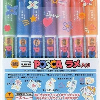 Uni Posca Glitter Extra Fine Marker Set, 7 Colors, Water-Based